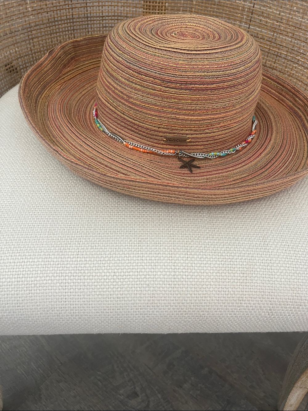 Women’s Straw Sun Hat with Multicolor Cord Sand and Sea UPF 50+ - Picture 1 of 4